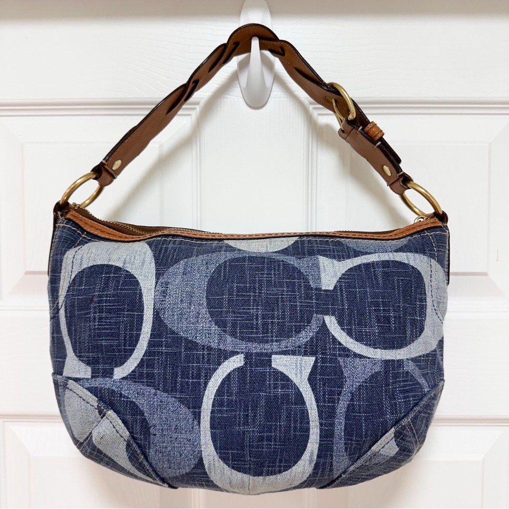 Coach - Signature Tonal Denim Hobo Shoulder Bag Brown Leather Trim - Picture 5 of 12